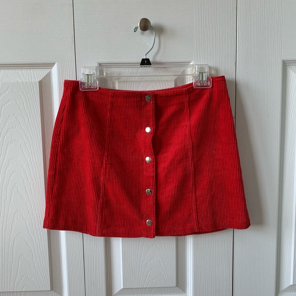 Corduroy red mini skirt with buttons